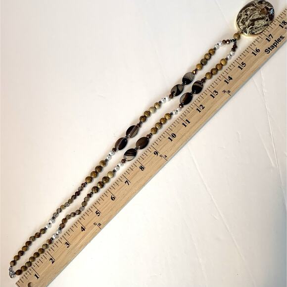 Vtg Agate Cultured Pearl Necklace Polished Gemstones Bold Southwest Statement - Picture 11 of 13